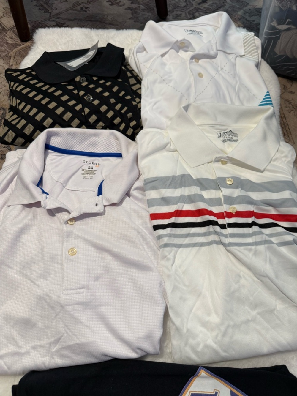 George Men’s White Polo with Red & Gray Stripe Accent